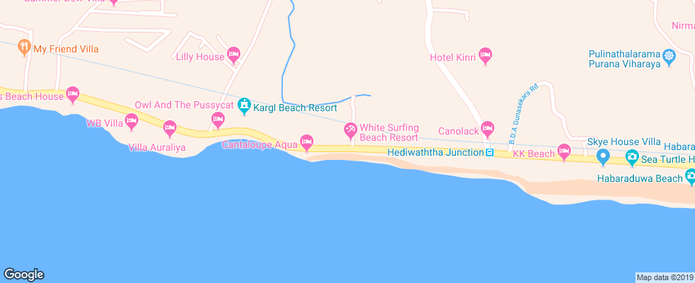 Отель White Surfing Beach Resort на карте Шри-Ланки