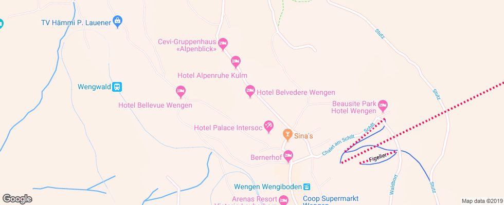 Отель Belvedere Wengen на карте Швейцарии