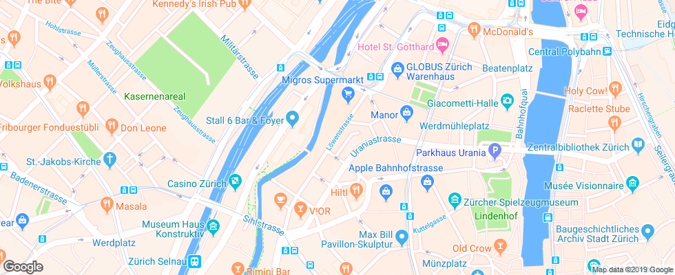 Отель City Zurich на карте Швейцарии