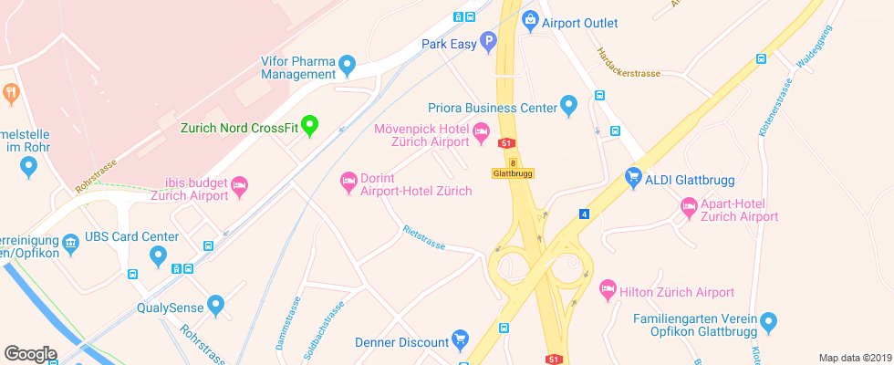 Отель Movenpick Hotel Zurich Airport на карте Швейцарии