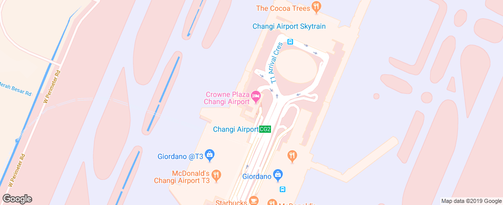 Отель Crowne Plaza Changi Airport на карте Сингапура