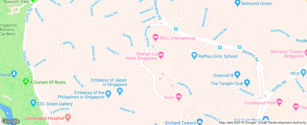 Отель Shangri-La на карте Сингапура