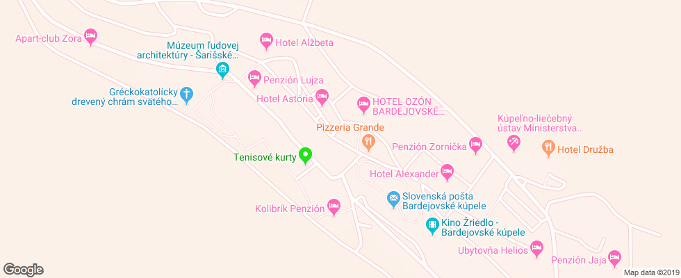 Отель Mier Bardejovske Kupele на карте Словакии