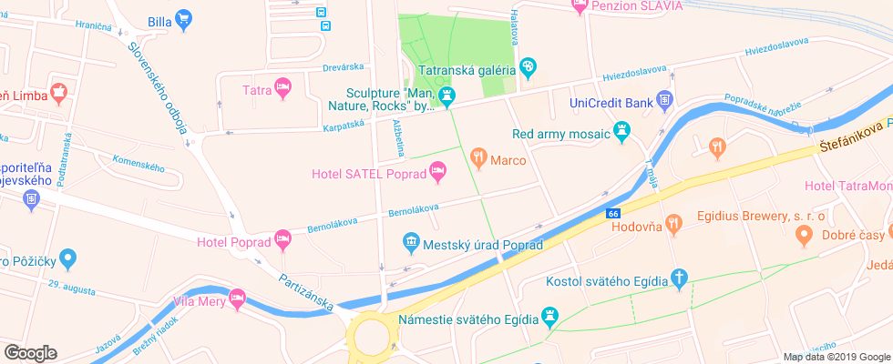 Отель Satel Poprad на карте Словакии