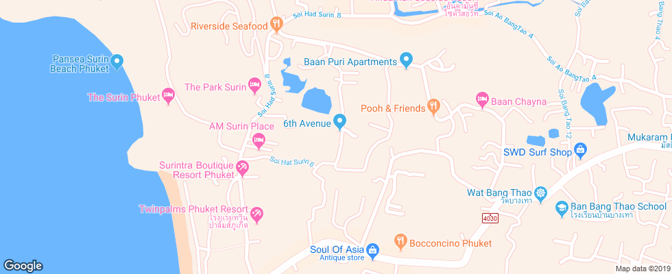 Отель 6Th Avenue Surin Beach на карте Таиланда