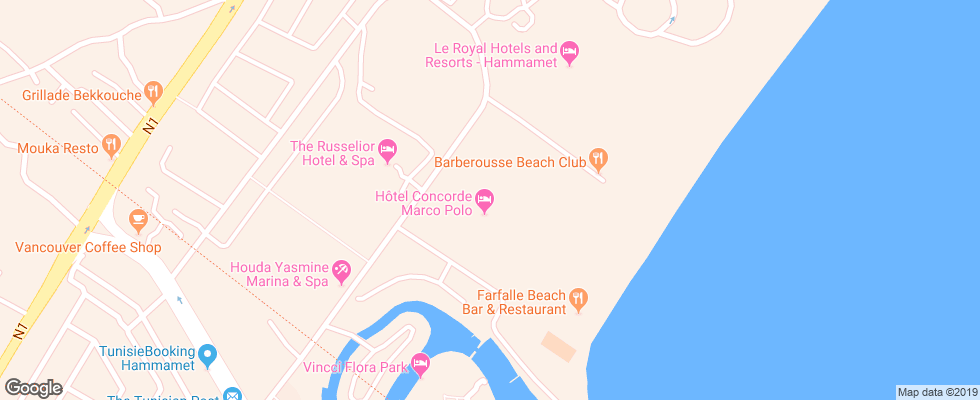 Отель Aqua Life Yasmine Hammamet Aquapark на карте Туниса