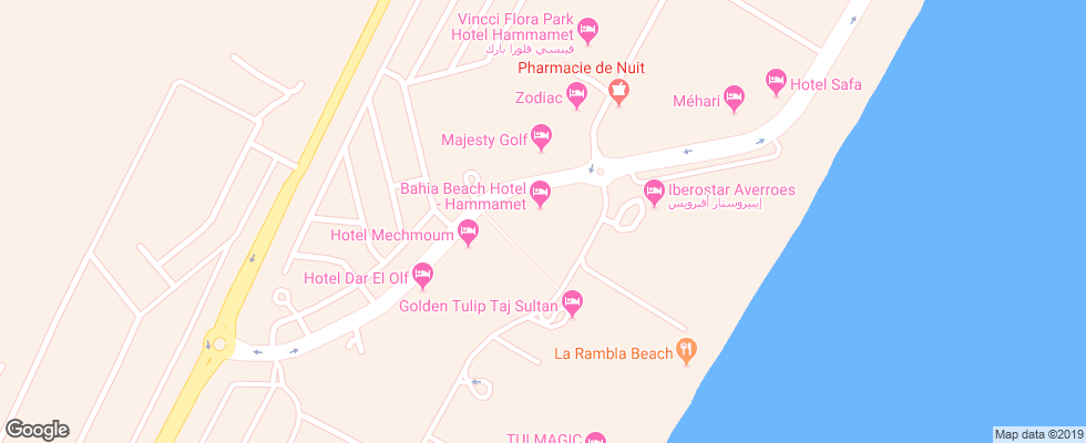 Отель Bahia Beach на карте Туниса