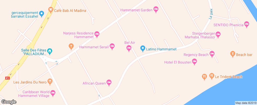 Отель Bel Air на карте Туниса