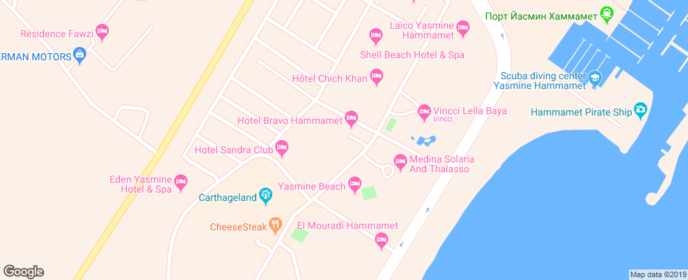 Отель Bravo Hammamet на карте Туниса