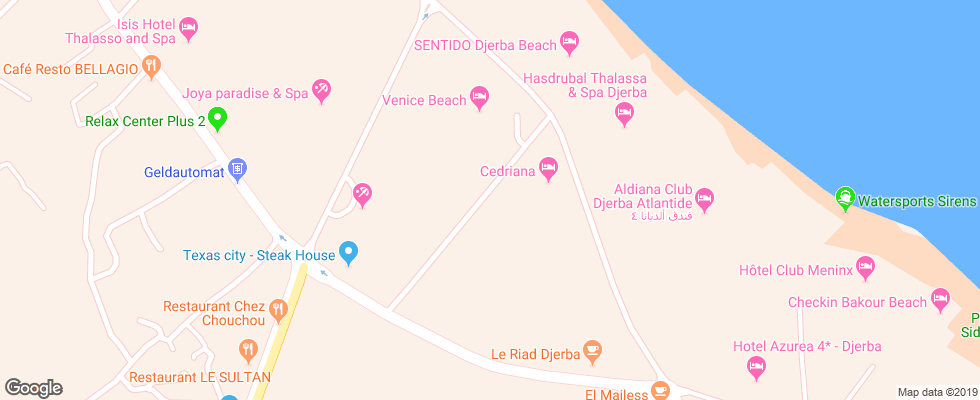 Отель Cedriana Djerba на карте Туниса