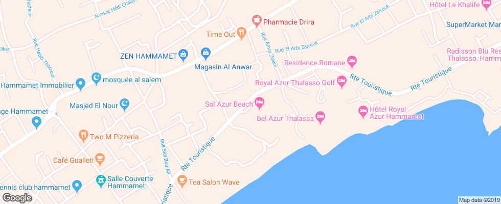 Отель Club Novostar Sol Azur Beach Congres на карте Туниса