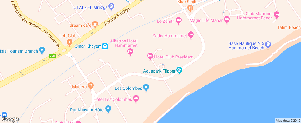 Отель Club President на карте Туниса