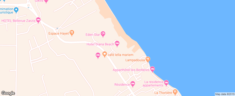 Отель Diana Beach на карте Туниса