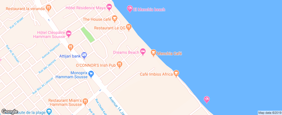 Отель Dreams Beach на карте Туниса