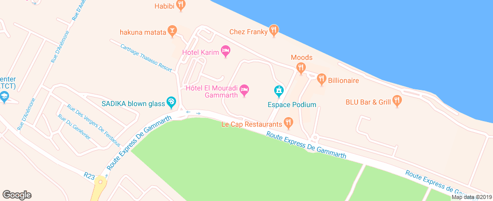 Отель El Mouradi Gammarth на карте Туниса