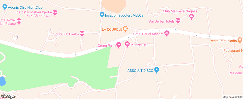 Отель Green Palms Djerba на карте Туниса