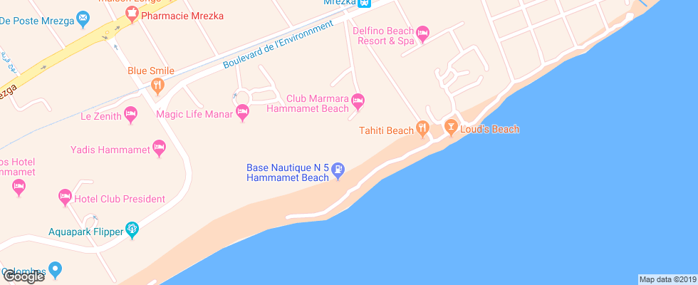 Отель Hammamet Beach на карте Туниса