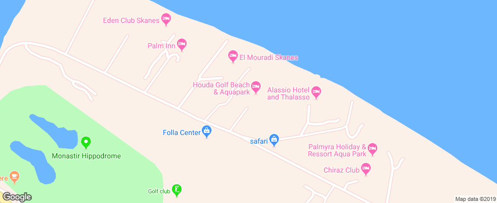 Отель Houda Golf & Beach Club на карте Туниса
