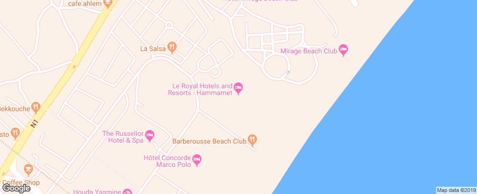 Отель Le Royal Hammamet на карте Туниса