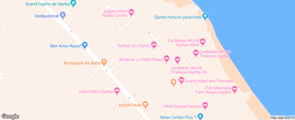 Отель Les Dunes на карте Туниса