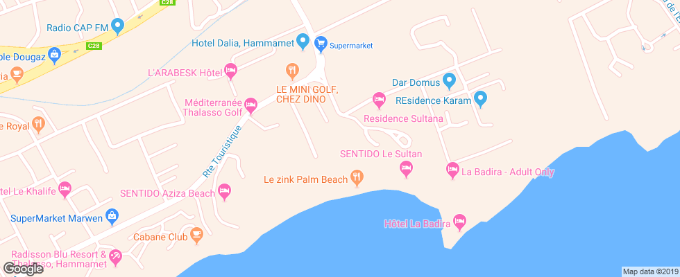 Отель Magic Palm Beach Hammamet на карте Туниса