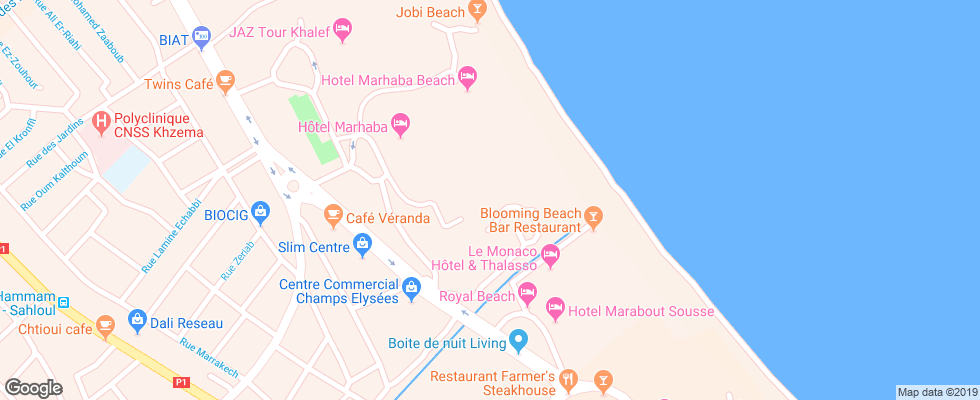 Отель Marhaba Beach на карте Туниса