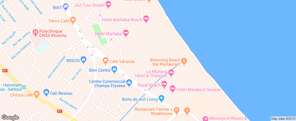 Отель Marhaba Club на карте Туниса