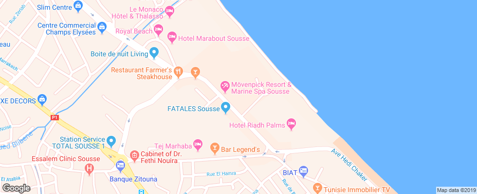 Отель Movenpick Resort & Marine Spa на карте Туниса