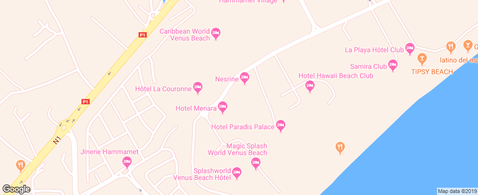 Отель Nesrine на карте Туниса