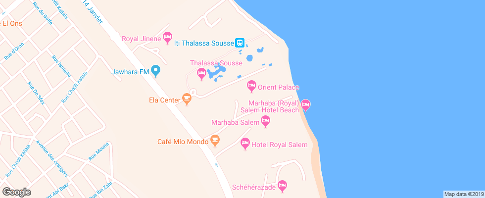 Отель Orient Palace на карте Туниса