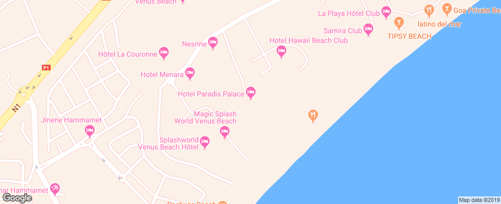 Отель Paradis Palace на карте Туниса
