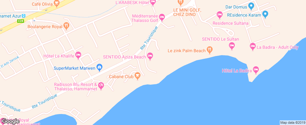Отель Residence Aziza Thalasso Golf на карте Туниса