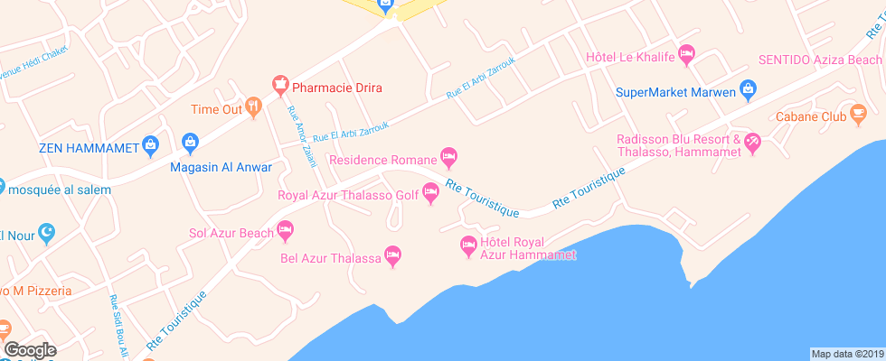 Отель Residence Romane на карте Туниса