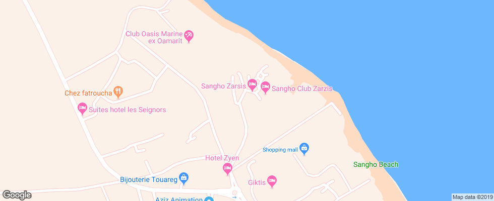 Отель Sangho Club Zarzis на карте Туниса