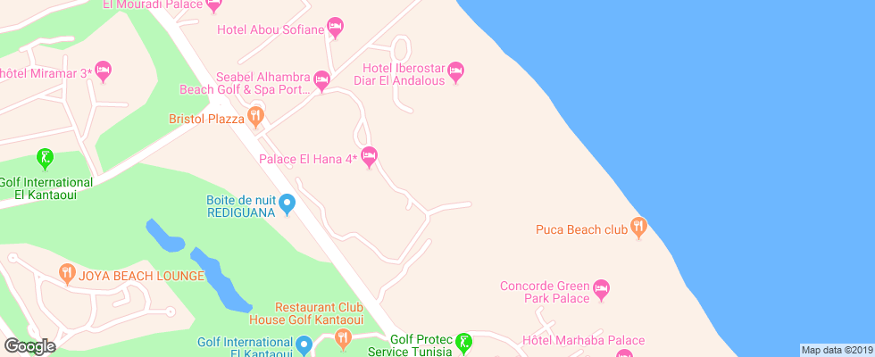Отель Seabel Alhambra Beach Golf & Spa на карте Туниса