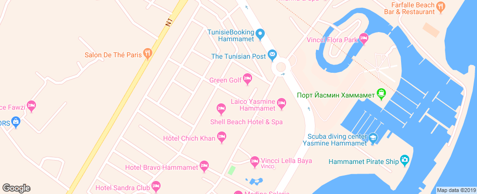 Отель Shell Beach Hotel & Spa на карте Туниса