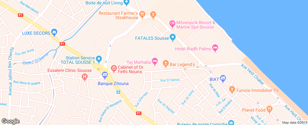 Отель Tej Marhaba на карте Туниса