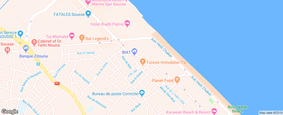 Отель The Pearl Resort & Spa на карте Туниса