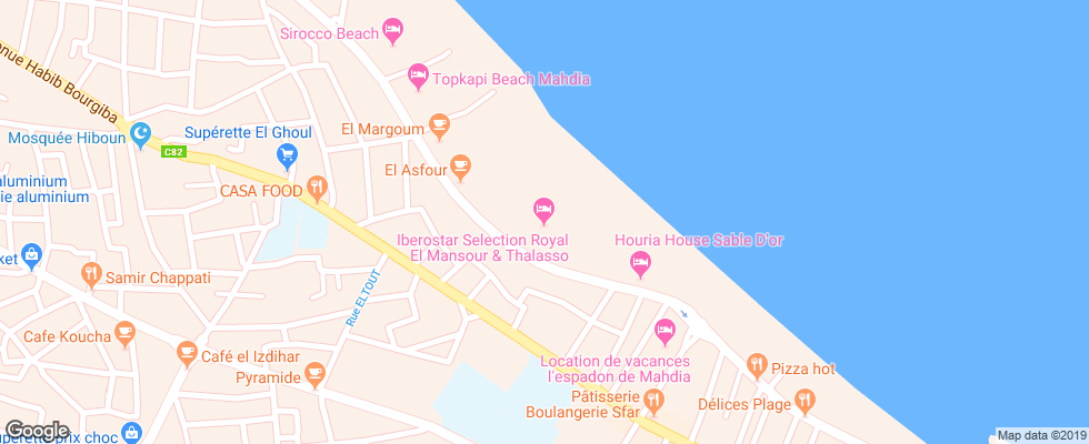 Отель Topkapi Beach на карте Туниса