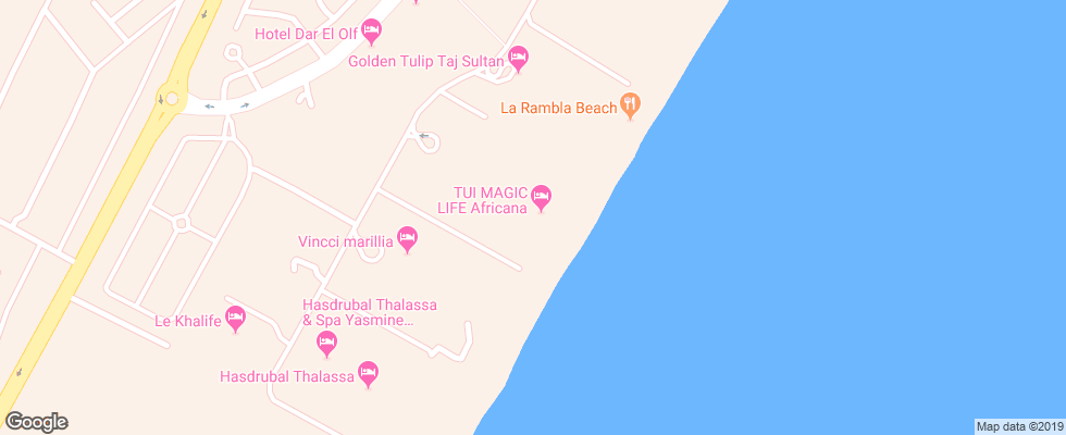 Отель Tui Magic Life Africana на карте Туниса