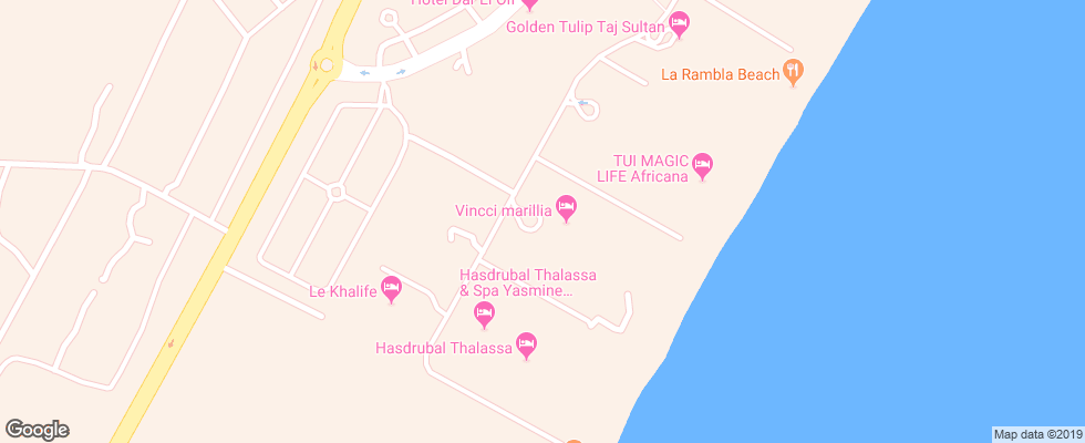 Отель Vincci Marilla на карте Туниса