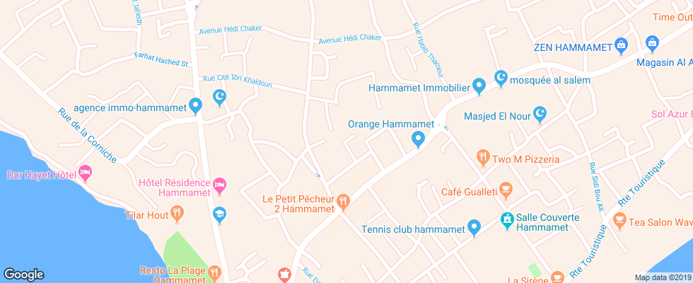 Отель Yadis Hammamet на карте Туниса