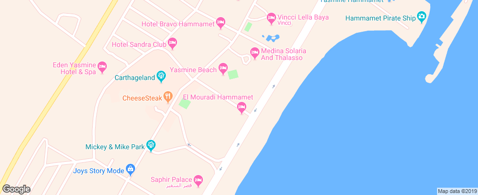 Отель Yasmine Beach на карте Туниса