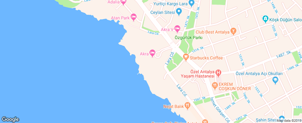 Отель Akra Barut на карте Турции
