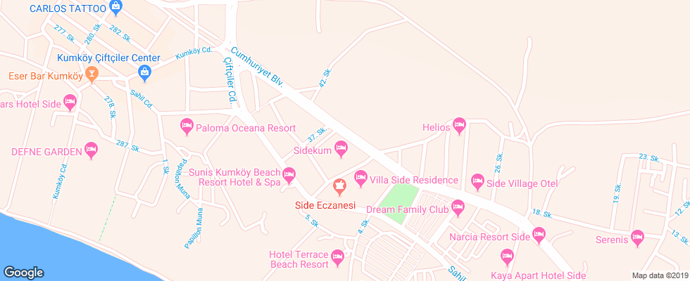 Отель Almila Side Suite Hotel на карте Турции