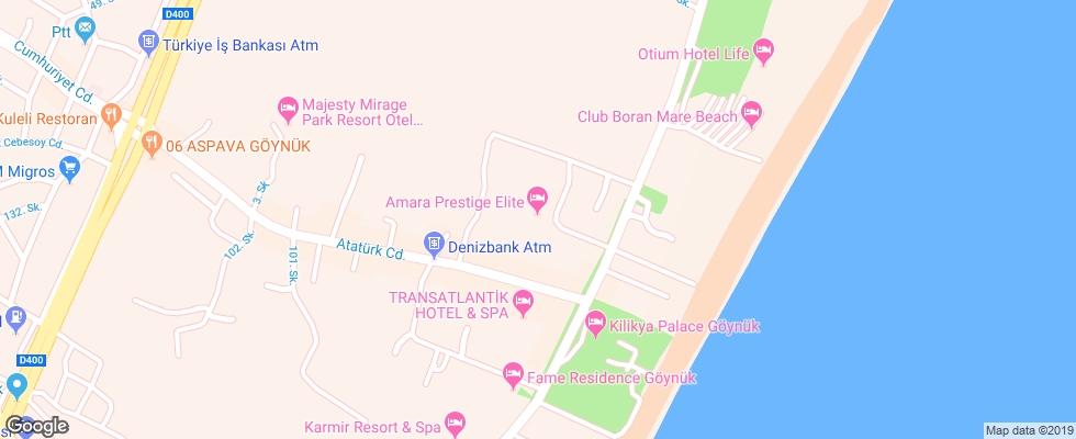 Отель Amara Prestige на карте Турции