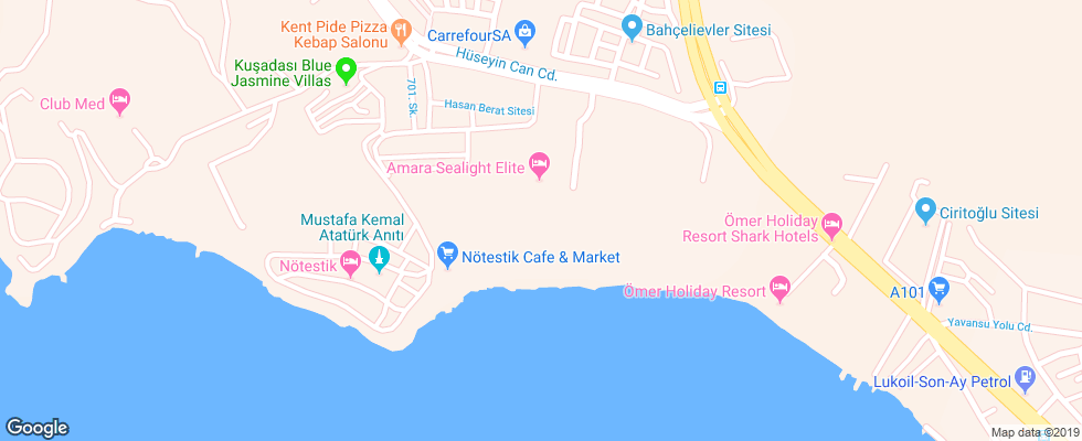 Отель Amara Sealight Elite на карте Турции