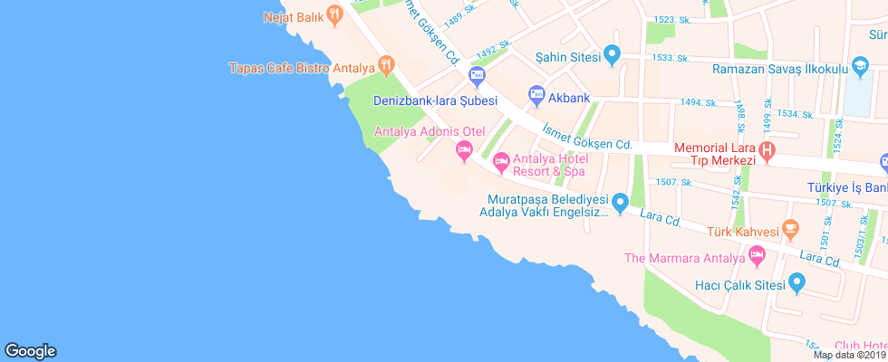 Отель Antalya Adonis на карте Турции
