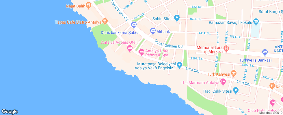 Отель Antalya Hotel Resort & Spa на карте Турции