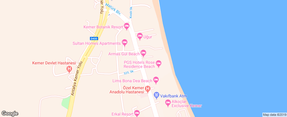 Отель Armas Gul Beach на карте Турции